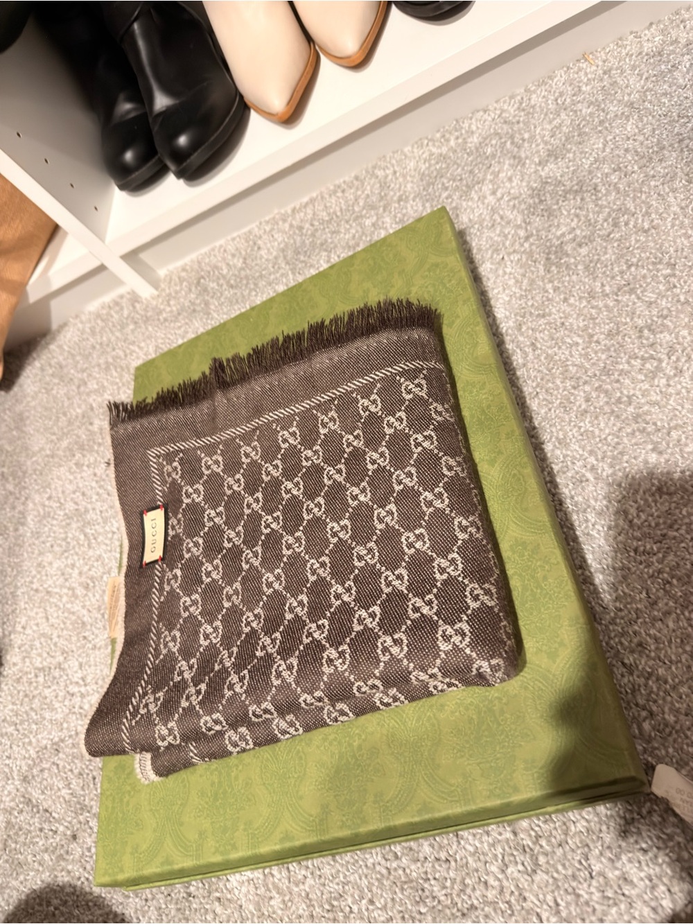 Gucci Brown and Cream Interlocking GG Monogram Scarf